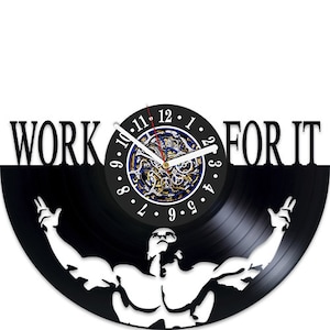 GYM Vinyl Record Wall Clock 12&quot; Modern Sport Club Decor Anniversary Gift for Husband Wall Hanging Art