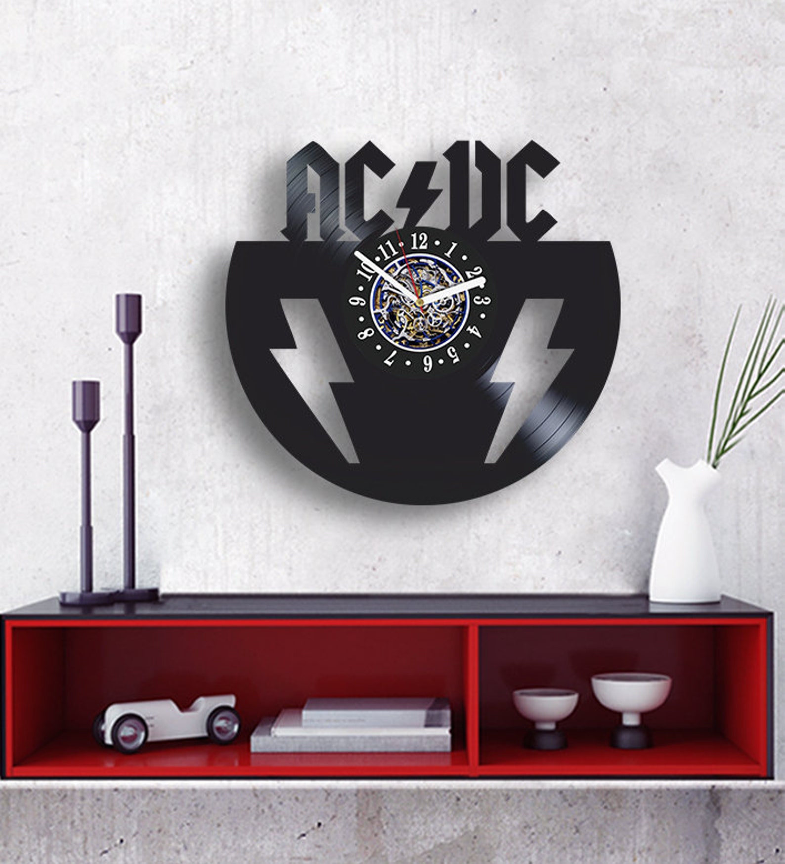 ACDC Vinyl Record Clock Modern Office Wall Decor Handmade Art for Music ...