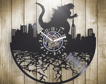Japanese Monsters Vinyl Record Large Wall Clock Playroom Decor For Kids Teenage Room Art Ideas Housewarming Gifts For Boyfriend
