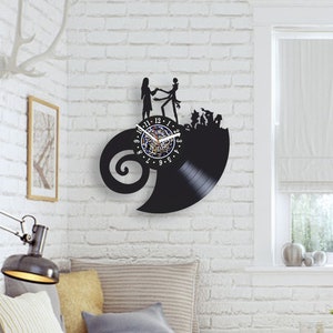 Jack and Sally Vinyl Record Black Clock Spooky Wall Art - Etsy