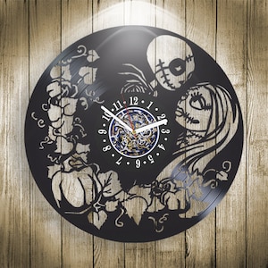 Jack Skellington and Sally Vinyl Record Clock Love Wall Art Nightmare Before Christmas Decor Cartoon Artwork New Home Gift For Couple