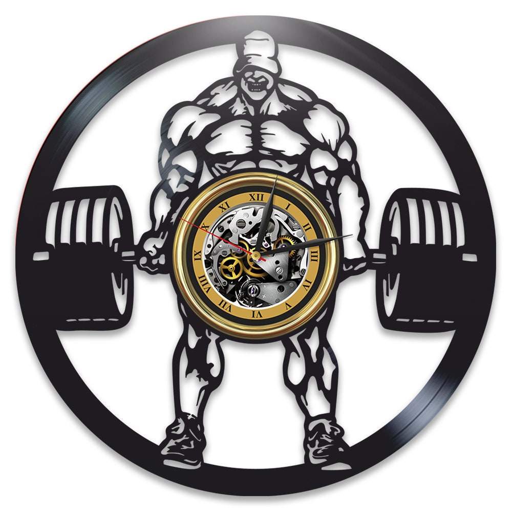 Bodybuilder Vinyl Record Sports Wall Clock Fitness Wall Art Original