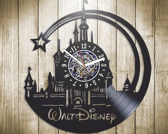 Disneyland Castle Vinyl Record Clock Cartoon Artwork Cute Decor For Girls Room Disneyland Wall Art Christening Gifts For Baby