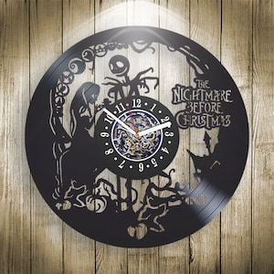 Jack et Sally Vinyl Record Horloge murale Effrayant Artwork Cauchemar avant Noël Chambre Décor Dessin Animé Art Mur Pendaison de crémaillère Cadeau Pour Petit Ami