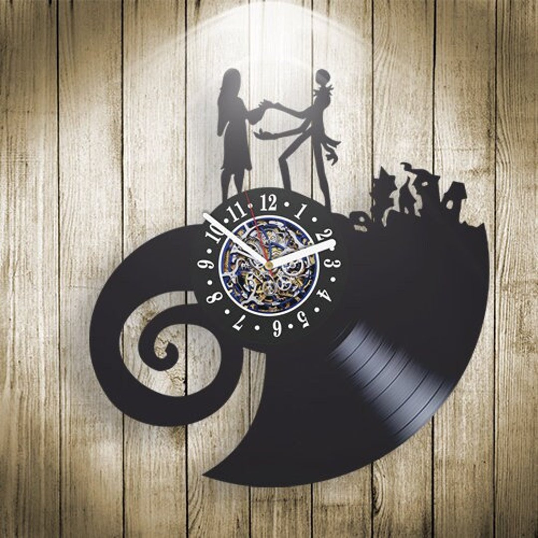Jack and Sally Vinyl Record Black Clock Spooky Wall Art - Etsy