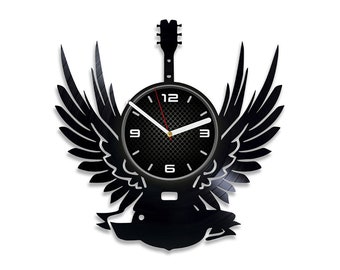 Electric Guitar Vinyl Record Wall Clock 12" Modern Music Decor Original New Year's Gift for Son Wall Hanging Art