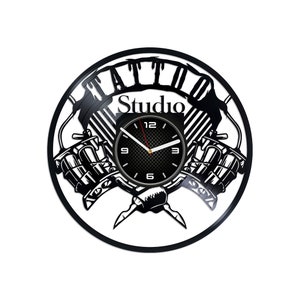 Tattoo Studio Vinyl Record Wall Clock 12&quot; Personalization Home Decor Birthday Gift for Tattoo Artist Wall Hanging Art