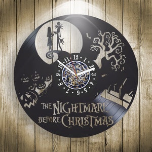 Nightmare Before Christmas Vinyl Record Wall Clock Spooky Wall Art Jack Skellington And Sally Cartoon Decor Housewarming Gift Ideas