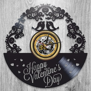 Valentine&#39;s Day Vinyl Record Wall Clock Romantic Wall Art Bedroom Decor For Couples Lovely Bird Happy Valentine&#39;s Day Gift Cute Love Gift