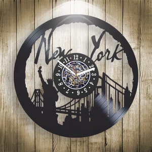 New York Vinyl Record Laser Cut Wall Clock New York Room Decor Contemporary Decor For Apartment Gift For Travel Lover New Year Gift For Him
