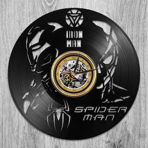 Spider-Man en Iron Man Vinyl Record Clock Avengers Personages Hedendaagse Muur Decor voor Thuis Marvels Kunstwerk Nieuwjaar Cadeau voor Kinderen