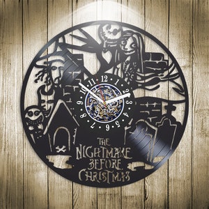 Nightmare before Christmas Vinyl Schallplatte Runde Uhr Cartoon Dekoration Jack Skellington und Sally Horror Wandkunst neues Zuhause Geschenk für Paare