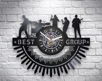 Best Music Group Vinyl Record Wall Clock 12" Unique Vintage Home Decor Valentine's Day Gift for Men Handmade Artwork