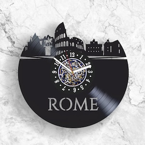 Rome Italie Vinyl Record Horloge Murale 12 « Décor Unique pour Les Amoureux des Voyages Cadeau de Mariage pour jeunes mariés vintage Grand Art Mural