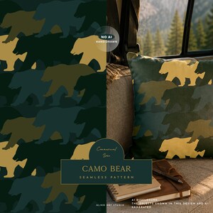 Bear Camouflage Seamless Pattern Hunting Woodland Forest Camo Wildlife Fabric Wallpaper Wrapping Paper Printable Design