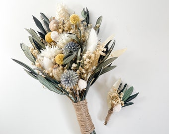 Bridal bouquet made of dried flowers - olive branches - wild bridal bouquet - special bridal bouquet - table decoration