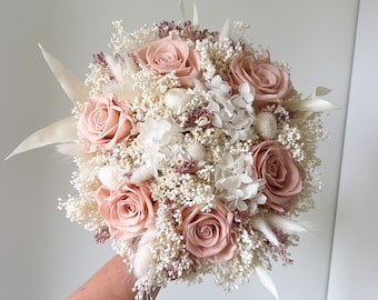 Bridal bouquet old pink I Hydrangea I Infinity roses I I Hair wreath I Noble bridal bouquet