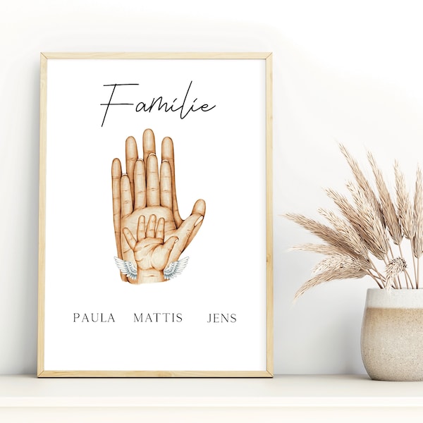 Familienbild mit Sternenkind ,  personalisierbar mit Namen,Familienposter,Geschenk zu Weihnachten, Geburt