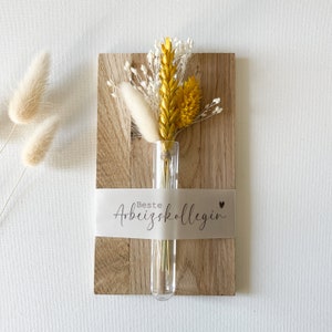 Beste Arbeitskollegin - Bester Chef - Karte aus Holz - kleine Vase mit Trockenblumen - Geschenk