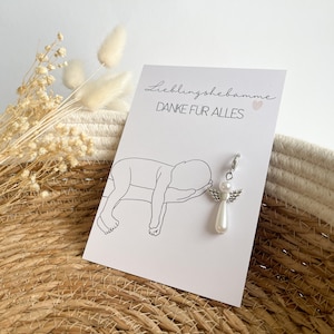 Beste Hebamme, Geschenk zum Abschied , Karte mit Umschlag, Schutzengel, Schlüsselanhänger
