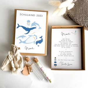 Geschenkschachtel - Meerestiere I Geldgeschenk zur Einschulung - Personalisiert - Schutzengel & Jutesäckchen