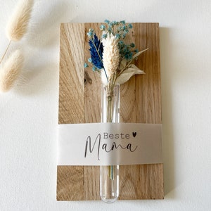 Beste Mama - Geschenk für Mama- Karte aus Holz - kleine Vase mit Trockenblumen - Geschenk