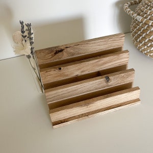 Kartenhalter - Briefhalter aus Holz - Eiche - Organizer für Post, Visitenkarten oder Papier - Kleine Vase