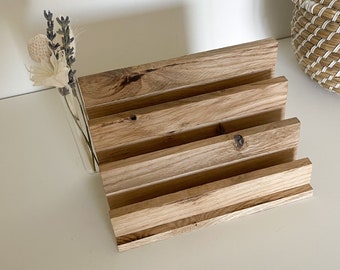 Card holder - letter holder made of wood - oak - organizer for mail, business cards or papers - small vase
