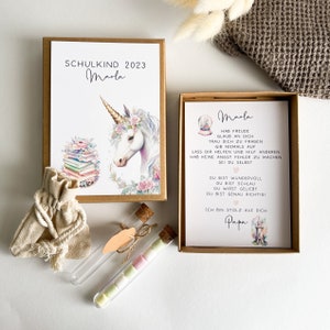 Geschenkschachtel - Einhorn I Geldgeschenk zur Einschulung - Personalisiert - Schutzengel & Jutesäckchen