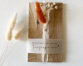 Maid of honor ask - bridesmaid ask - wooden card - small vase with dried flowers - gift