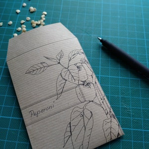 Sacchetti di semi peperoni, sacchetti di carta, pacchetti di semi, floreali, fai da te
