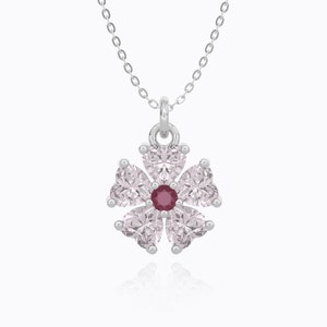 Japanische 925 Sterling Silber Kirschblüten-Halskette, Sakura Pink Crystal Charm, Zarte Blumenschmuck, niedliches und zierliches Damengeschenk
