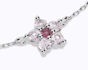 Bracciale Donna In Argento 925 Con Fiori Di Ciliegio E Zirconi, Design Girevole Sakura, Ipoallergenico, Regalo In Sacchetto Di Velluto