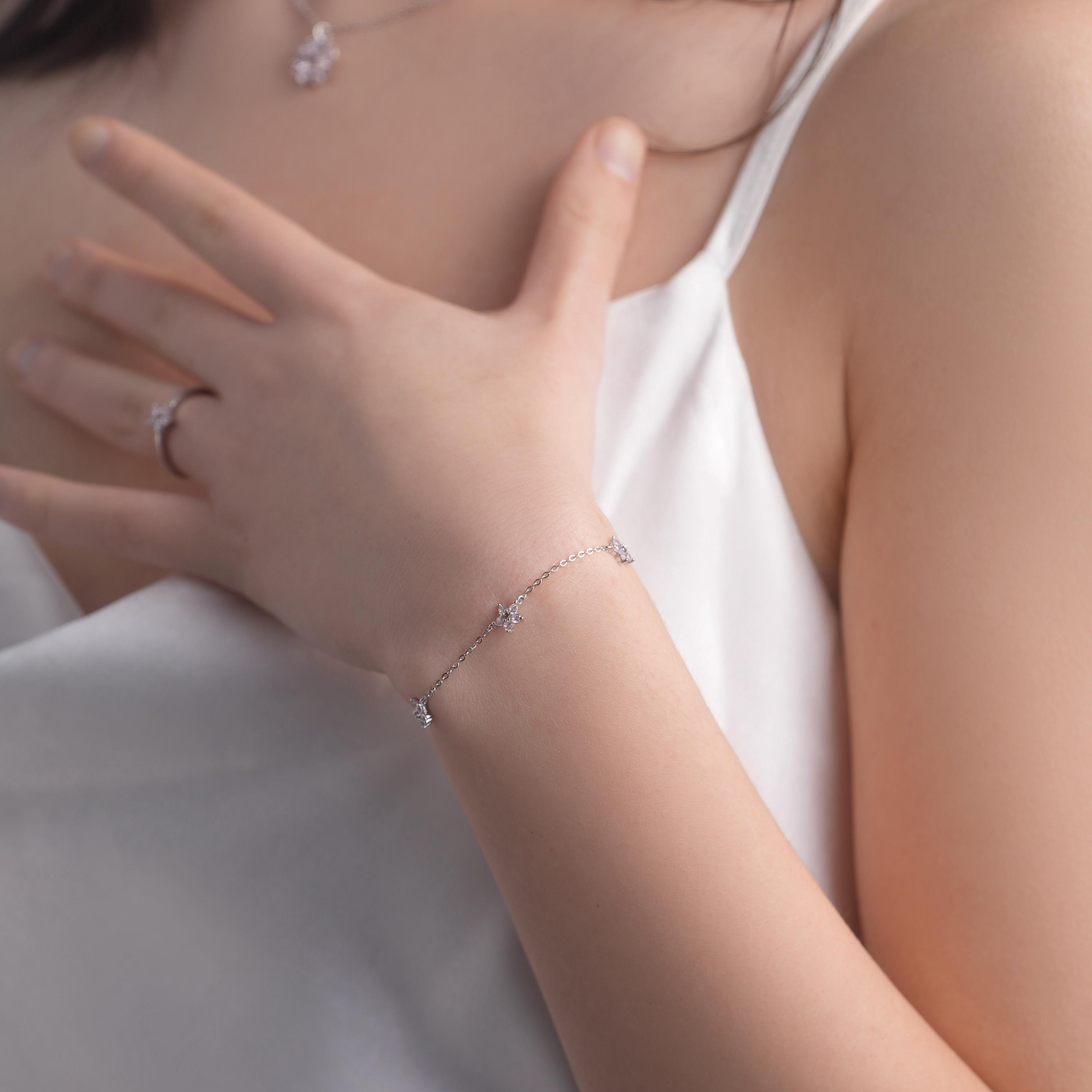 LUTAKU Braccialetto in argento Sterling 925 con fiori di