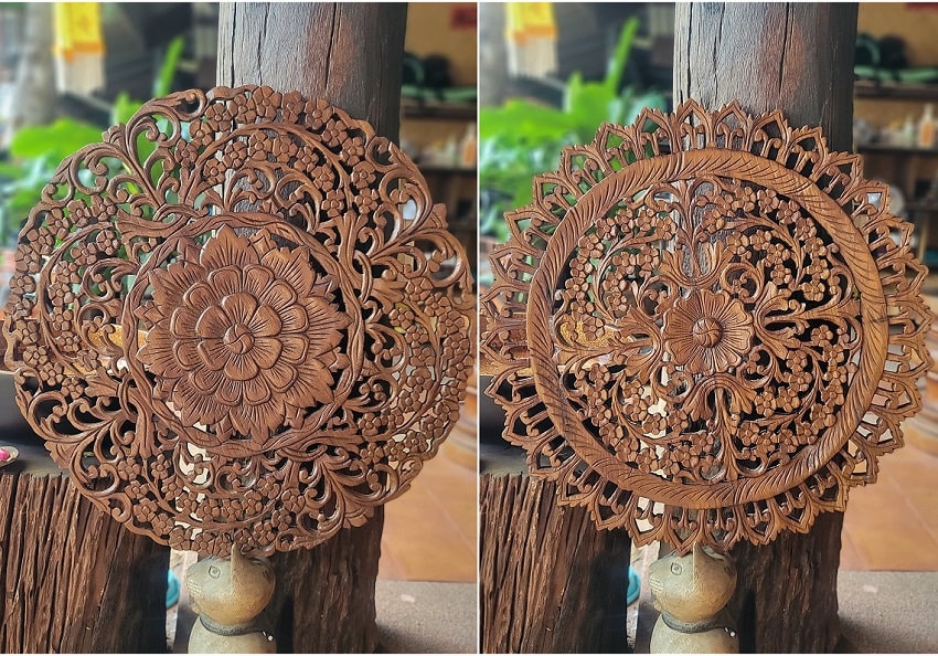 Natural Wood Hanging Panel, Hand Carved, Wall Mounted, Art Decorative, Ornate, Thailand, Interior, Home Wall Decor, Housewarming Gift