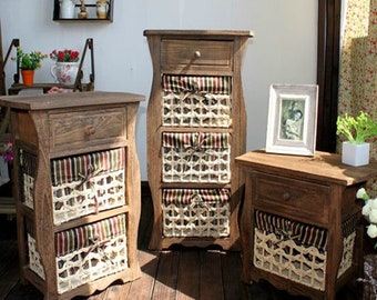Table de chevet rétro américaine en bois de paulownia, commode de rangement, commode, étagère décorative, présentoir