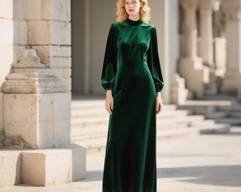green emerald velvet dress Elegant Hunter Green V-Neck Ruffle Cut-Out Back Tie-Up Maxi Dress with –  EDITE MODE main image 0
