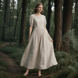 Leinen Puffärmel Kleid für Frauen Romantisches Cottagecore Maxi Kleid mit Taschen Handgemachtes Leinen Kleid Waldkleid Custom Fit Sommerkleid