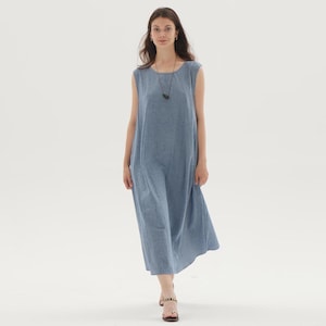 Linen Maxi Dress with Pockets Sleeveless Flowy A-Line Summer Dress Women Linen Loose Dress Summer Maxi Dress Vintage Dress Soft Custom Dress