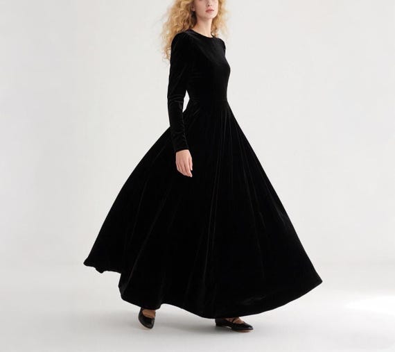Black Velvet Maxi Dress Long Sleeve Boat Neck Dress A Line Formal Evening Gown Fall Winter Dress Wedding Guest Dress Formal Party Dress - Etsy Black Velvet Maxi Dress Long Sleeve Boat Neck Dress A Line Formal Evening Gown Fall Winter Dress Wedding Guest Dress Formal Party Dress - Etsy