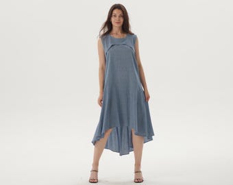 Sleeveless Linen Dresses with Pockets, Loose Custom Oversized Dress, Boho Soft Casual Summer Fall Dress, Plus Size Clothing, Plus Size Dress