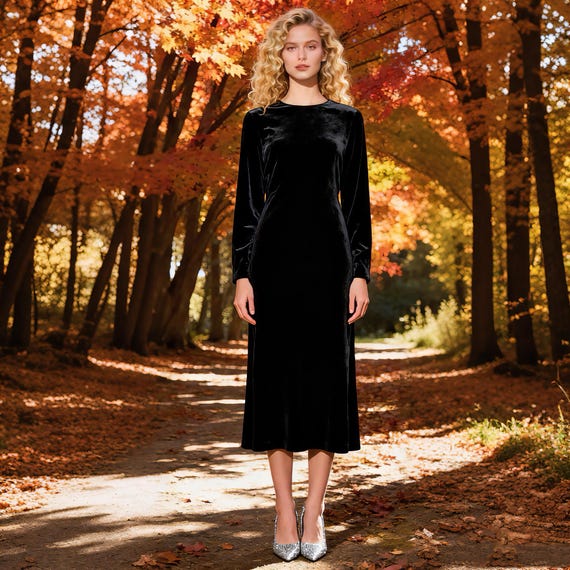 black velvet winter dress Midi | Elegant Long Sleeve Velvet Dress | Handmade Formal Dress | Soft Velvet Evening Gown | Minimalist Dress formal occasions * Season black and nude sheer embellished dress Women's Elegant Brown Suede Color:Orchid Mist