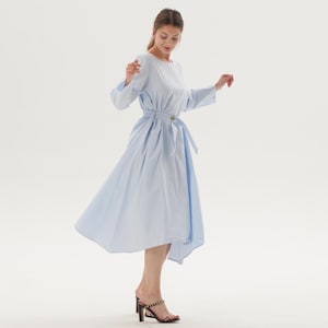 Women&#39;s Cotton Maxi Dress With Belt and Pockets Long Sleeve Dress 100% Cotton Dress Elegant Dress Fairy Dress Fall Dress Plus Size Dress