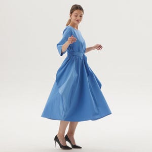 3/4 Sleeves Soft 100% Cotton Maxi Dress with Pockets Belt Casual Dresses Swing Dress Spring Summer Dress Round Neck Dress Plus Size Dress