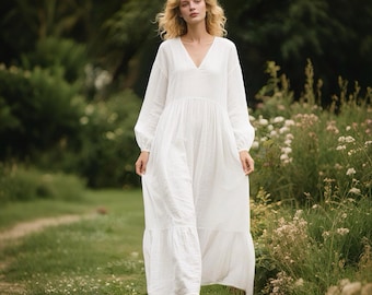 chinese dress ladies White Poplin Tiered Sleeveless Trapeze Dress