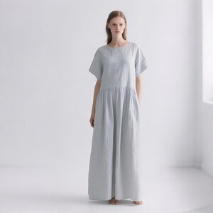 Women Linen Maxi Dress Short Sleeve Loose Fit Dress Minimalist Summer Linen Dress Cottagecore Handmade Dress Custom Dress Full Length Dress