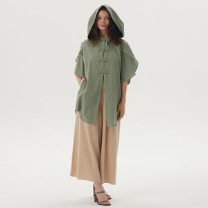 Linen Jacket Linen Cardigan Women Short Linen Jacket with Tulip Sleeve Hooded Linen Coat with Pockets Summer Fall Coat Plus Size Jacket