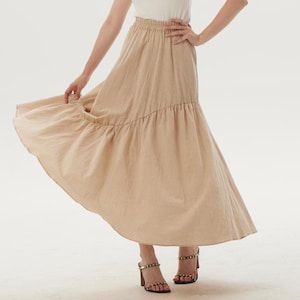Linen Skirt for Women Flowy Linen Maxi Skirt with Pockets and Elastic Waist Long Linen Skirt Minimalist Skirt Custom Skirt Plus Size Skirt