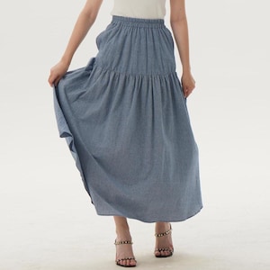 Tiered Linen Maxi Skirt with Pockets, Elastic Waist Flowy Long Skirt, A Line Skirt, Bohemian Linen Skirt, Women Summer Skirt, Custom Skirt