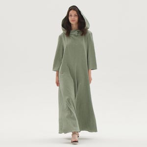 Linen Hooded Dress for Women Linen Kaftan Dress Hoodied Dress Long Sleeves Dress Boho Maxi Dress Custom Dress Spring Summer Plus Size Dress